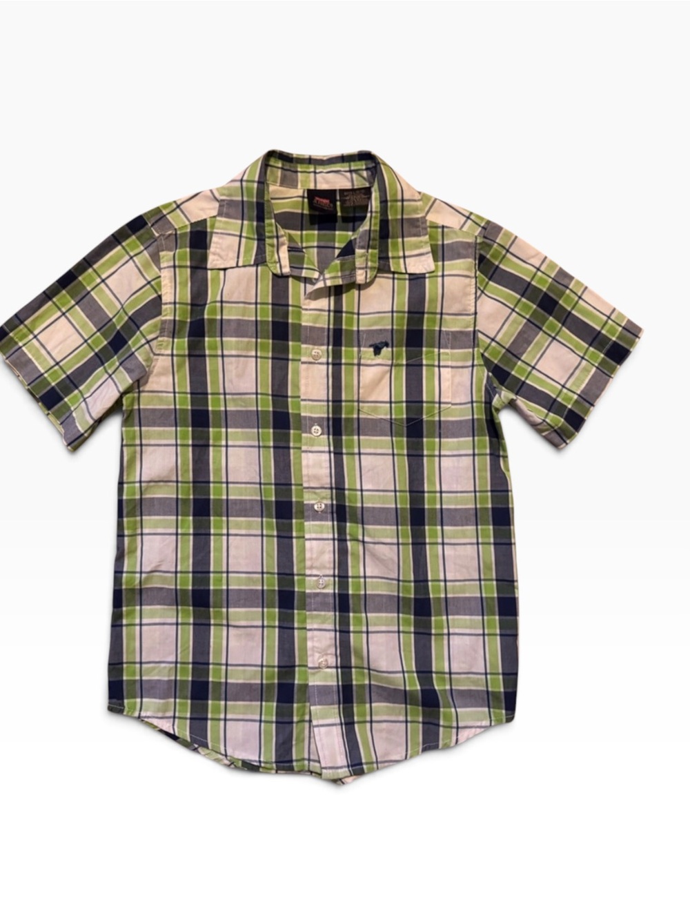 Wrangler Boys Large Plaid Button Down Shirt Short Sleeve Western Casual